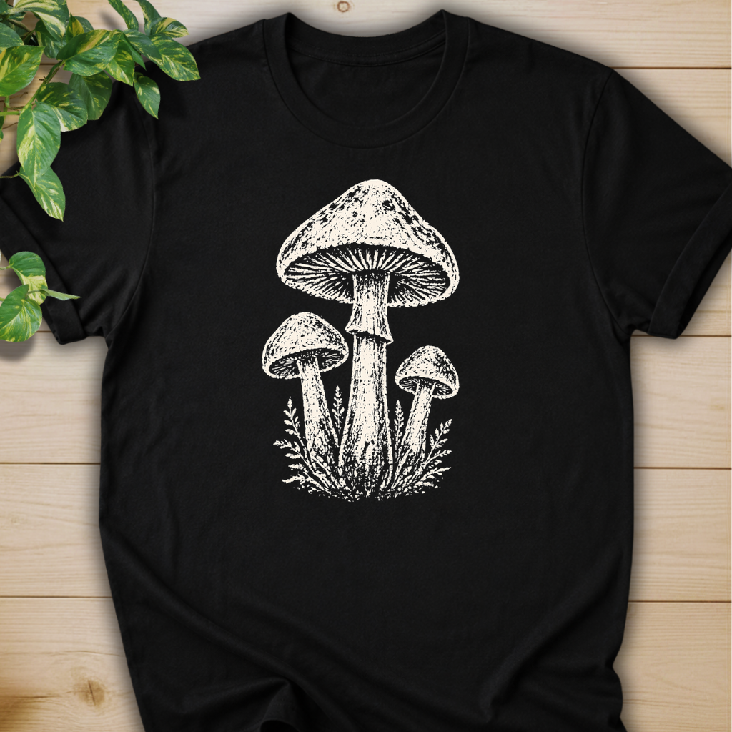Minimal Linocut Mushroom #2 T-shirt