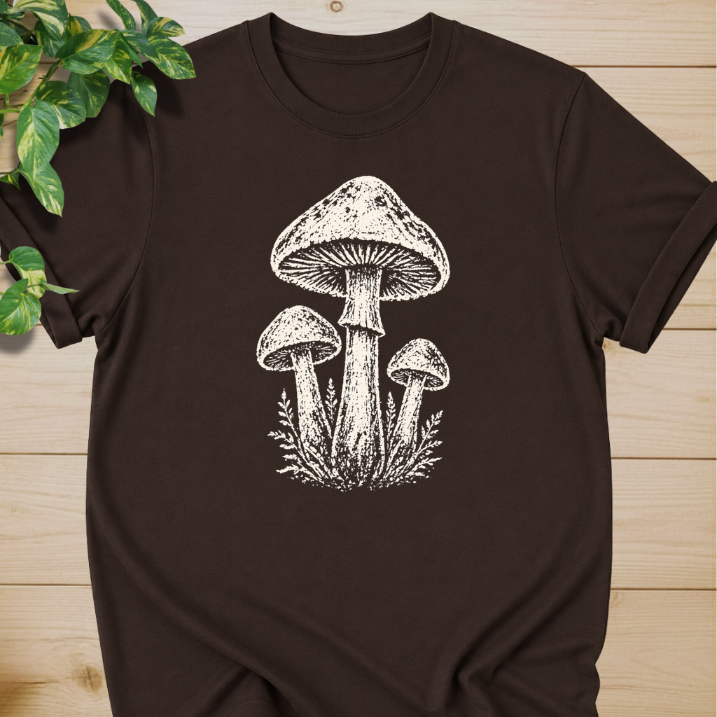 Minimal Linocut Mushroom #2 T-shirt