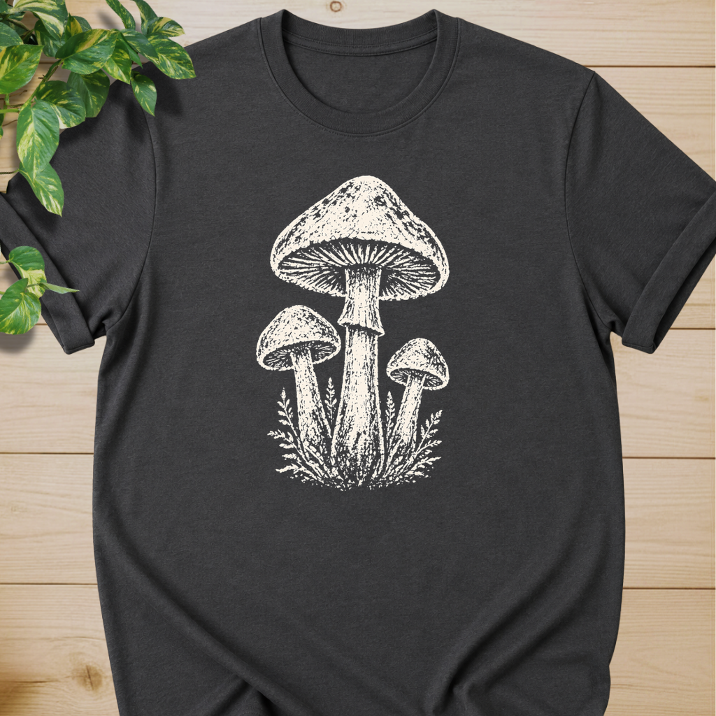 Minimal Linocut Mushroom #2 T-shirt