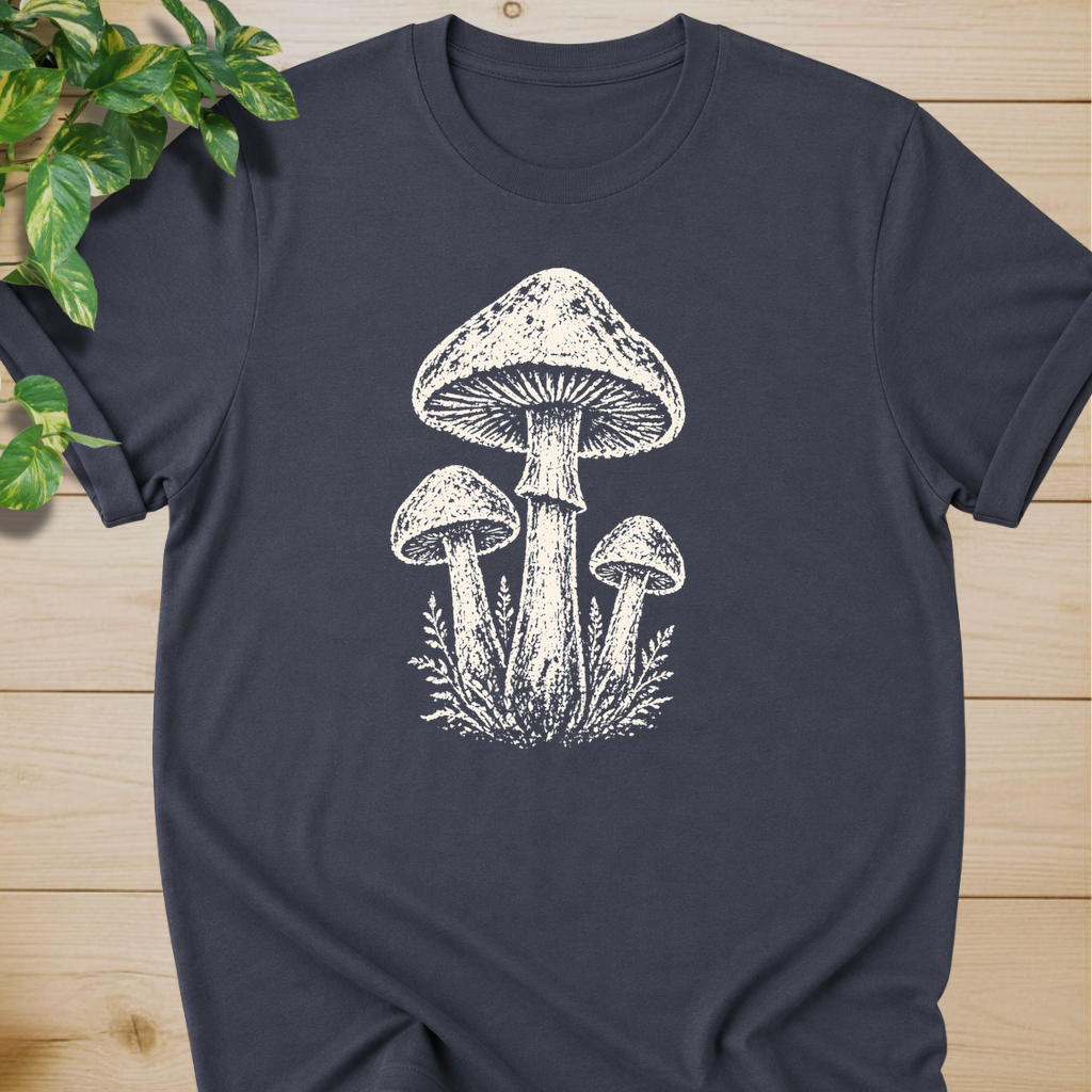 Minimal Linocut Mushroom #2 T-shirt