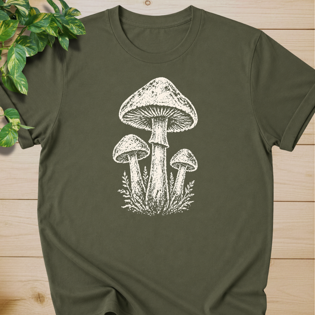 Minimal Linocut Mushroom #2 T-shirt